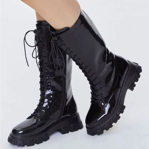 Faux Patent Leather Boots